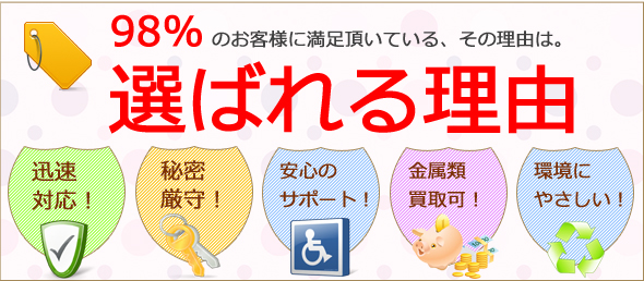 当社のゴミ処理にご満足頂いている、５大要素。